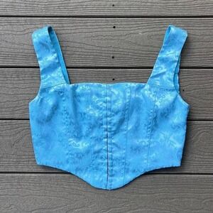 Princess Polly Blue Jacquard‎ Corset Top Size US 8 Preppy Fairy